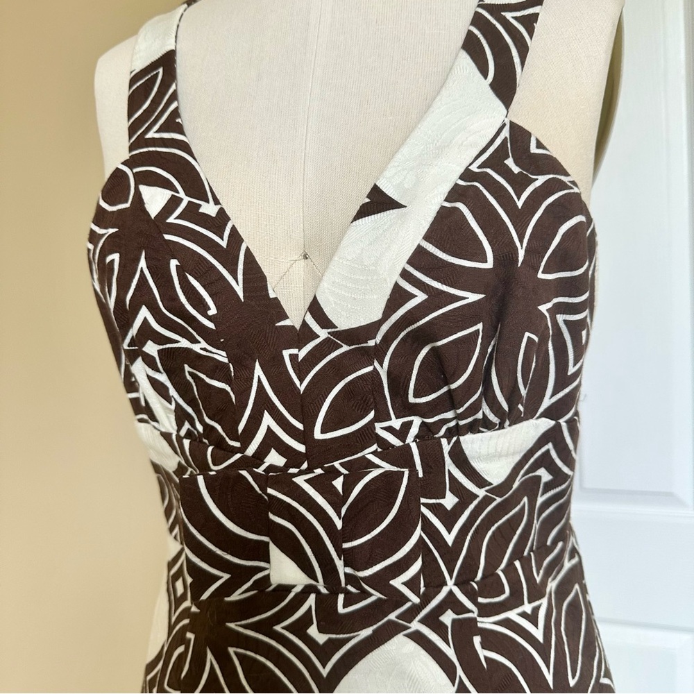 Trina Turk Brown and White Patterned Fitted Halter Dress Size 6 - Picture 3 of 10